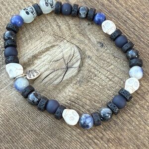 Skull Beaded Anklet with Blue and Black Accents